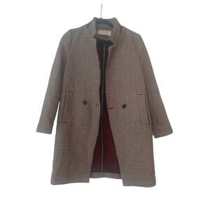 Vintage Zara Basic Houndstooth Cream Coat Burgundy and Black accents - Size XS‎
